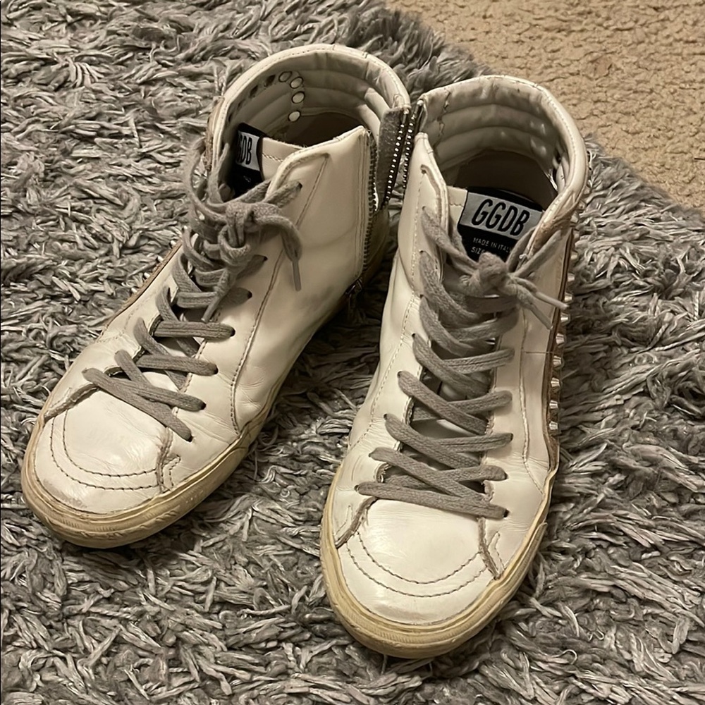 Golden Goose White and Gray High-Top Sneakers